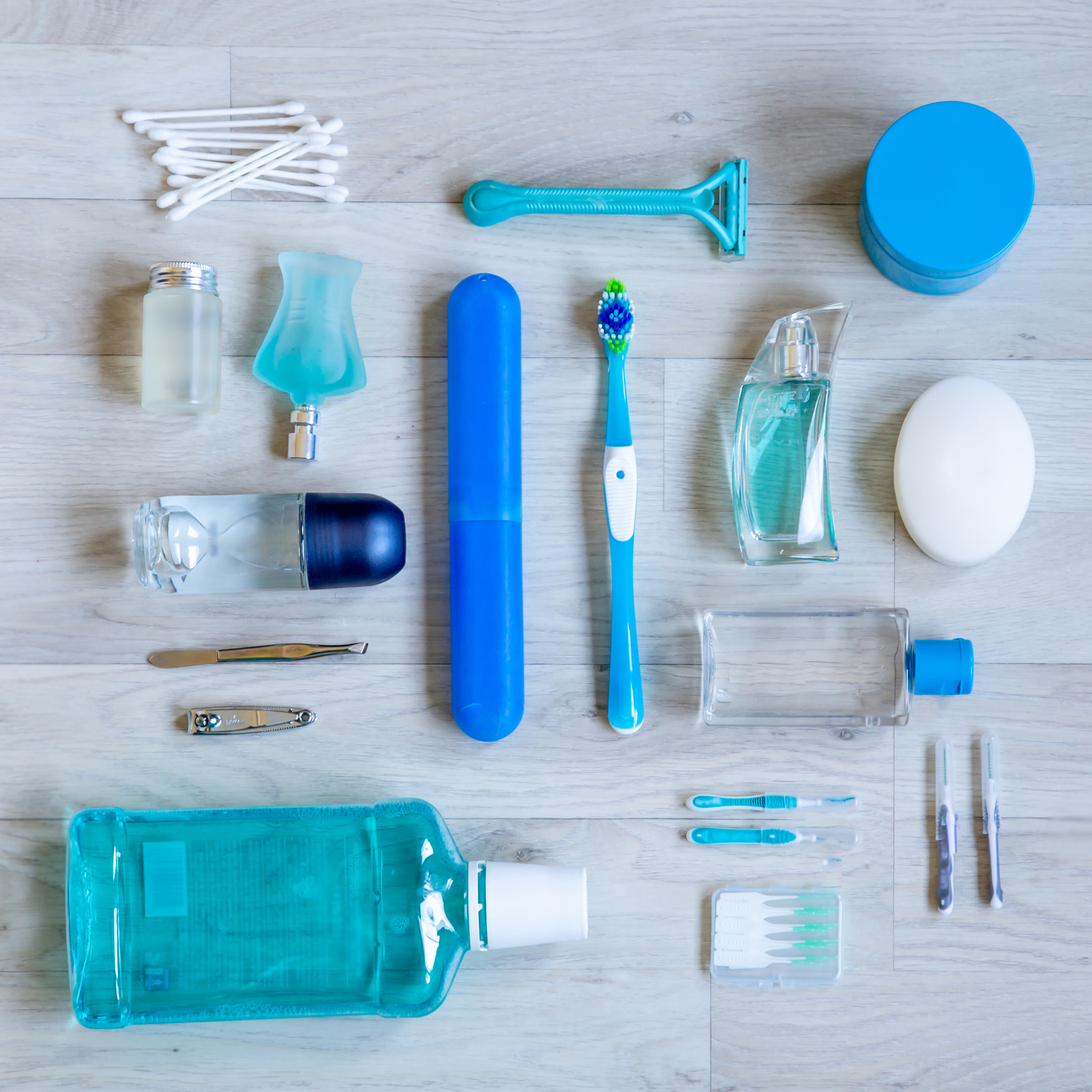 Personal Hygiene Products on a Wooden Surface